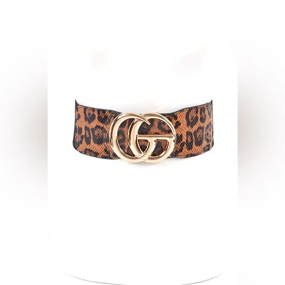Leopard Animal Print Stretch Waist Statement Belt - Picture 2 of 5